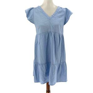 Light Blue Tiered V-Neck Dress With Tie-Back Design Size M
